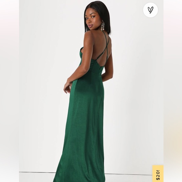 Lulu’s Born to Captivate Forest Green Satin Backless Maxi Dress - Picture 4 of 7